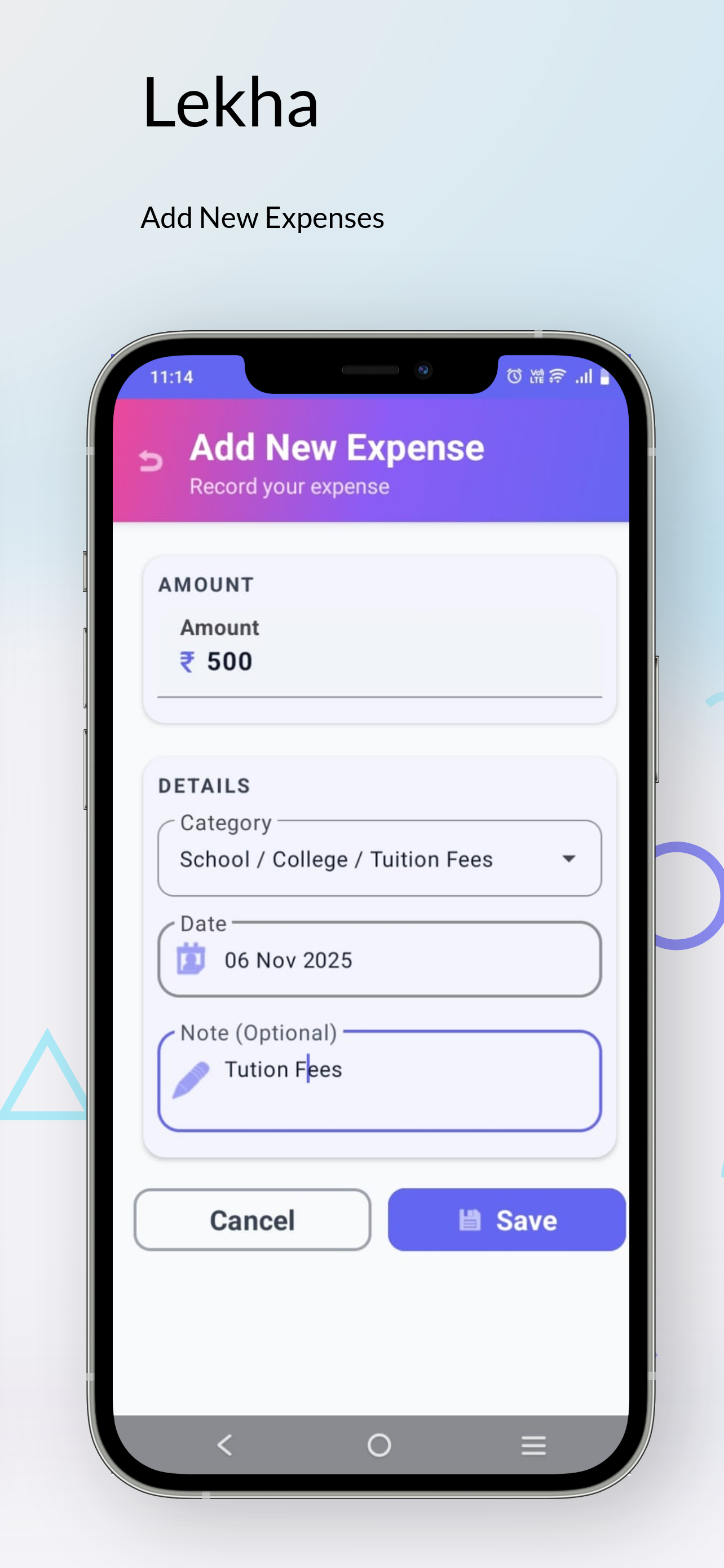 Lekha Add Expense Screen